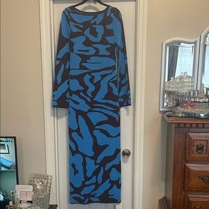 Blue and Brown Patterned Women's Dress